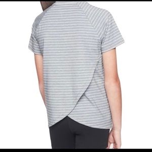 Athleta Girl Gray & White Striped Tenaci Tee L/12